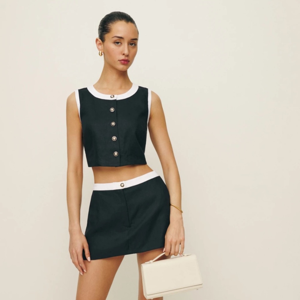 Reformation Roxy set top and skort black white roxie